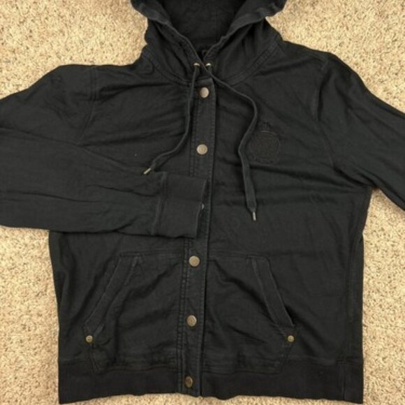 Lauren Ralph Lauren Womens Hooded Button Up Jacket Black Size LARGE Cotton - Picture 1 of 7